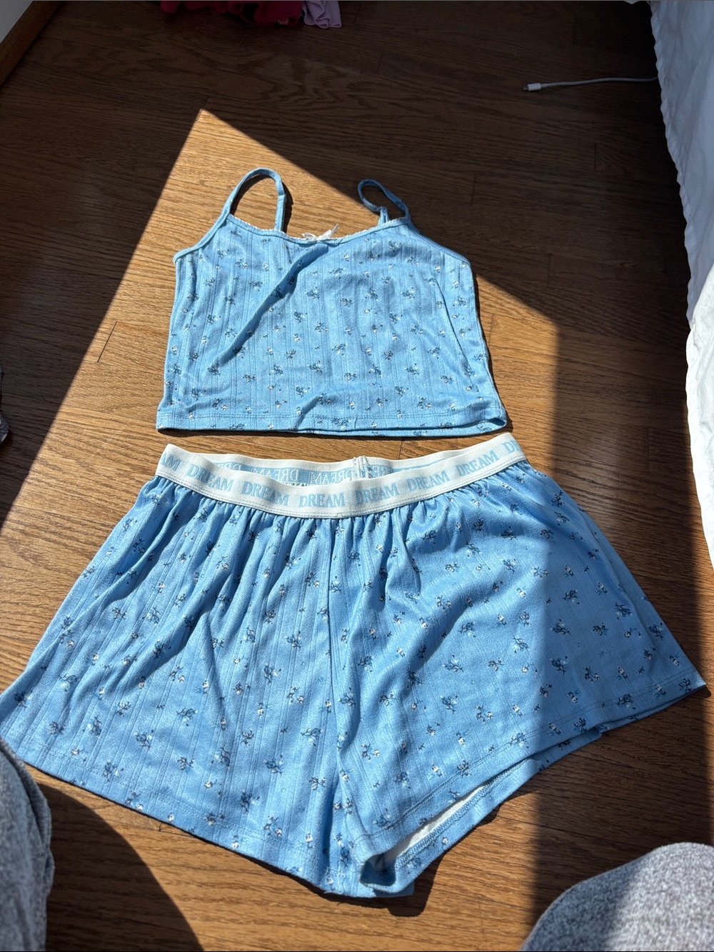 Addiction Light Blue Ribbed Cami & Short Sleep Set